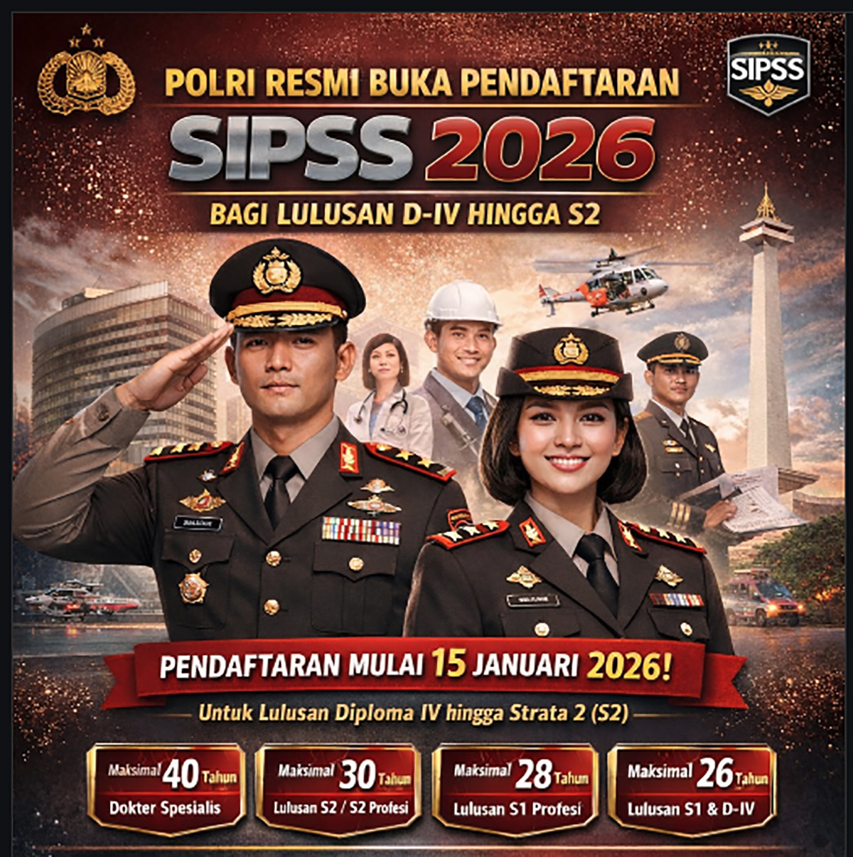 Pendaftaran SIPSS 2026 Polisi Dibuka Secara Online Mulai 15-22 Januari 2026, Ini Jadwal Pendaftaran, Cara, Syarat, Jurusan yang Dibutuhkan