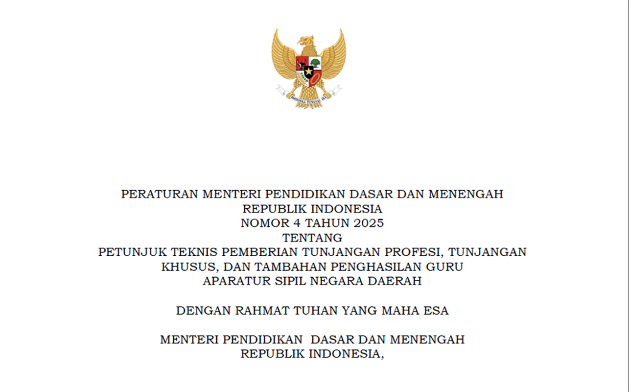 SKTP 20 Januari 2026 Terbit, Mekanisme pencairan TPG 2026 Guru Diatur Permendikdasmen No 4 Tahun 2025