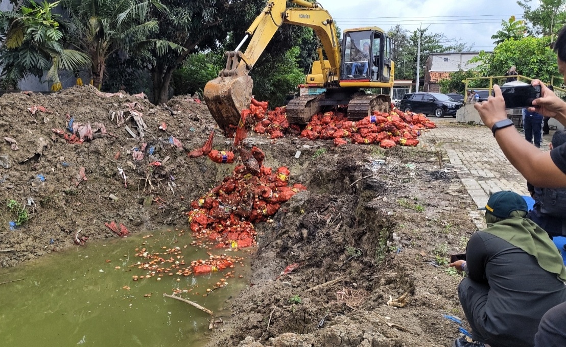 Barang bukti bawang Bombay ilegal yang diamankan dan dimusnahkan