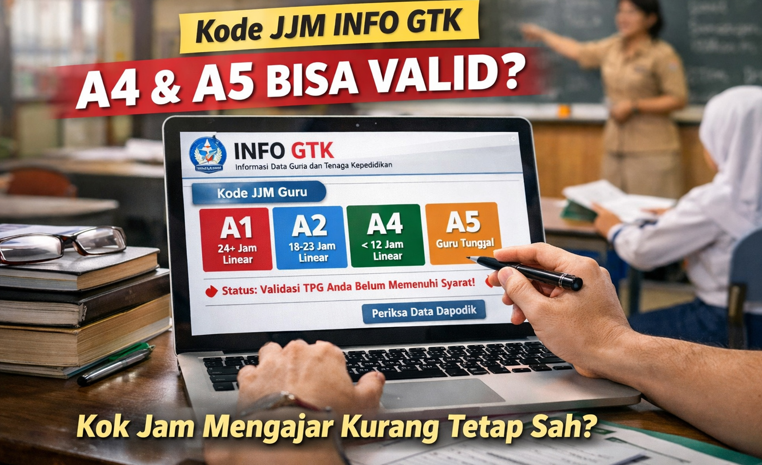 Penjelasan mendalam kode JJM A4 dan A5 di Info GTK, tujuan pengelompokan guru, dasar hukum terbaru, serta dampaknya terhadap validasi data, SKTP, dan pencairan TPG.