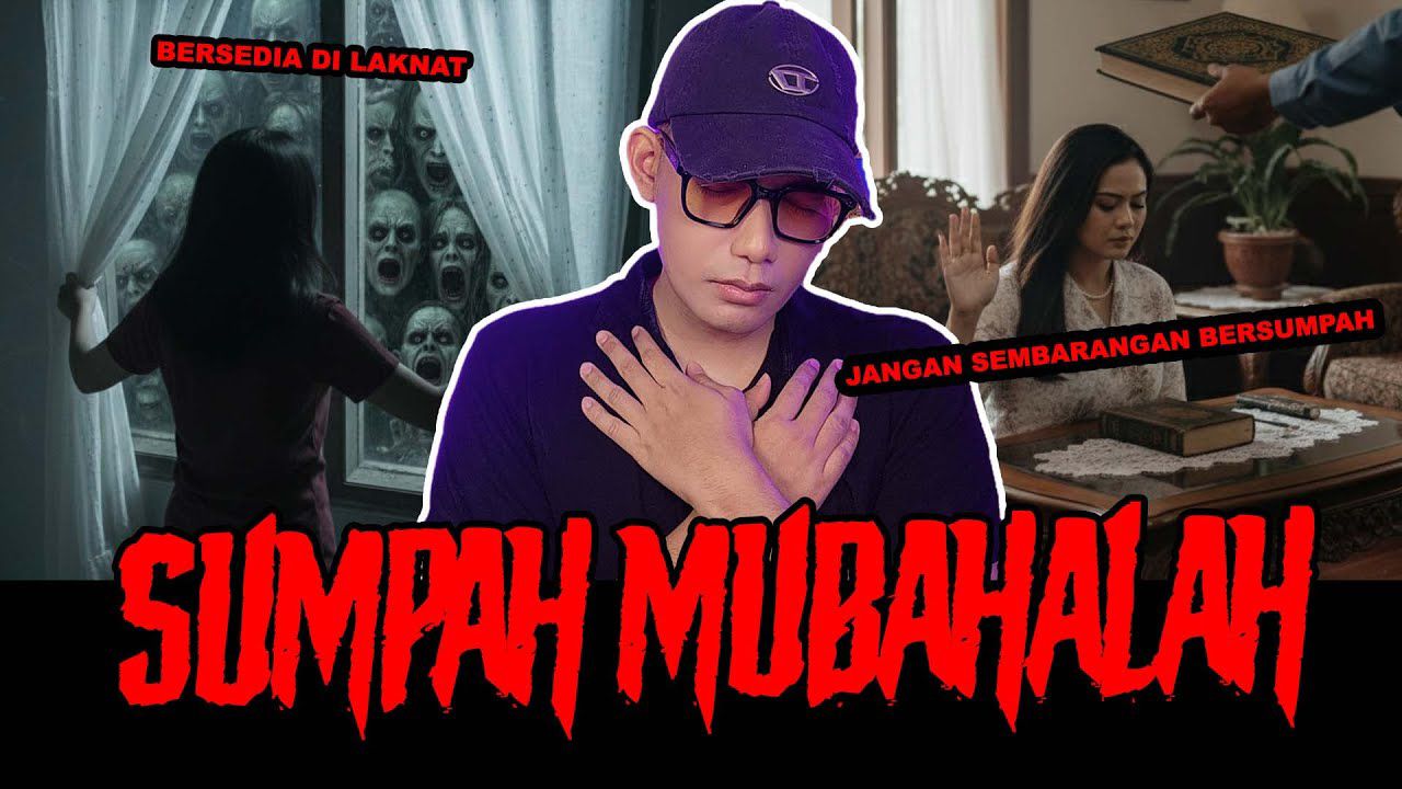 Thumbnail konten sumpah mubahalah dikanal Youtube Hirotada Radifan.