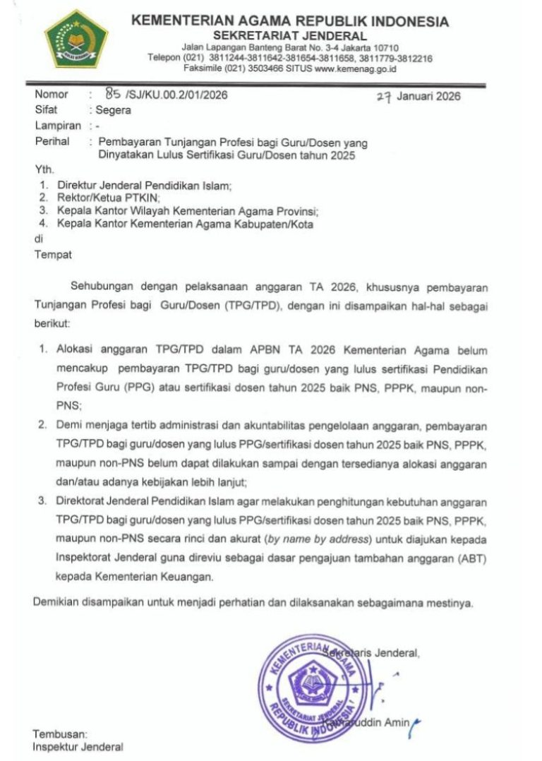 Ini alasan Kemenag ajukan Anggaran Belanja Tambahan Rp5,872 triliun untuk mensupport TPG/TPD tahun 2026 dan prosesnya di DPR serta Kemenkeu