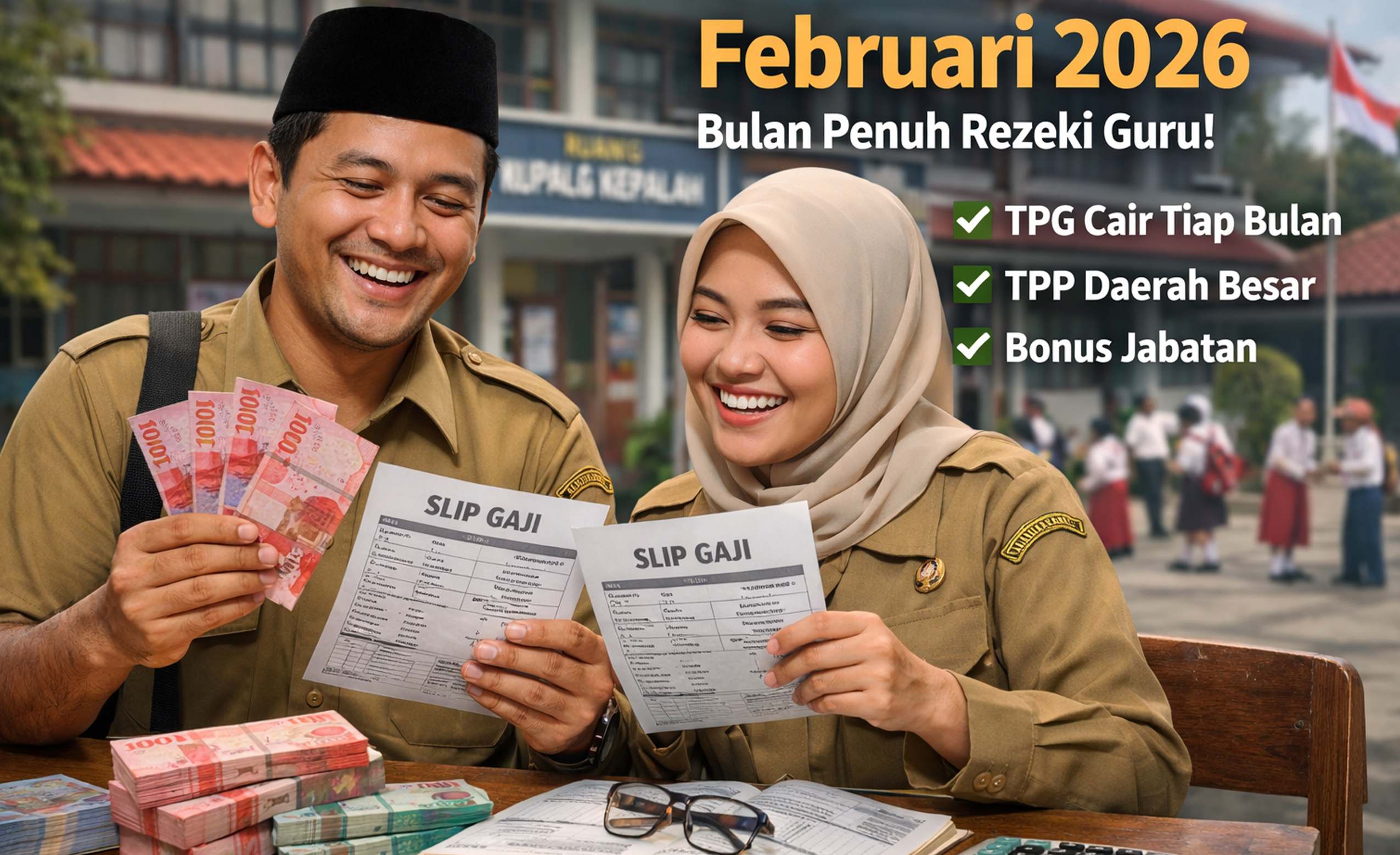 Gaji guru Februari 2026 jadi sorotan. Perubahan pencairan TPG bulanan membuat pendapatan guru ASN melonjak tajam.