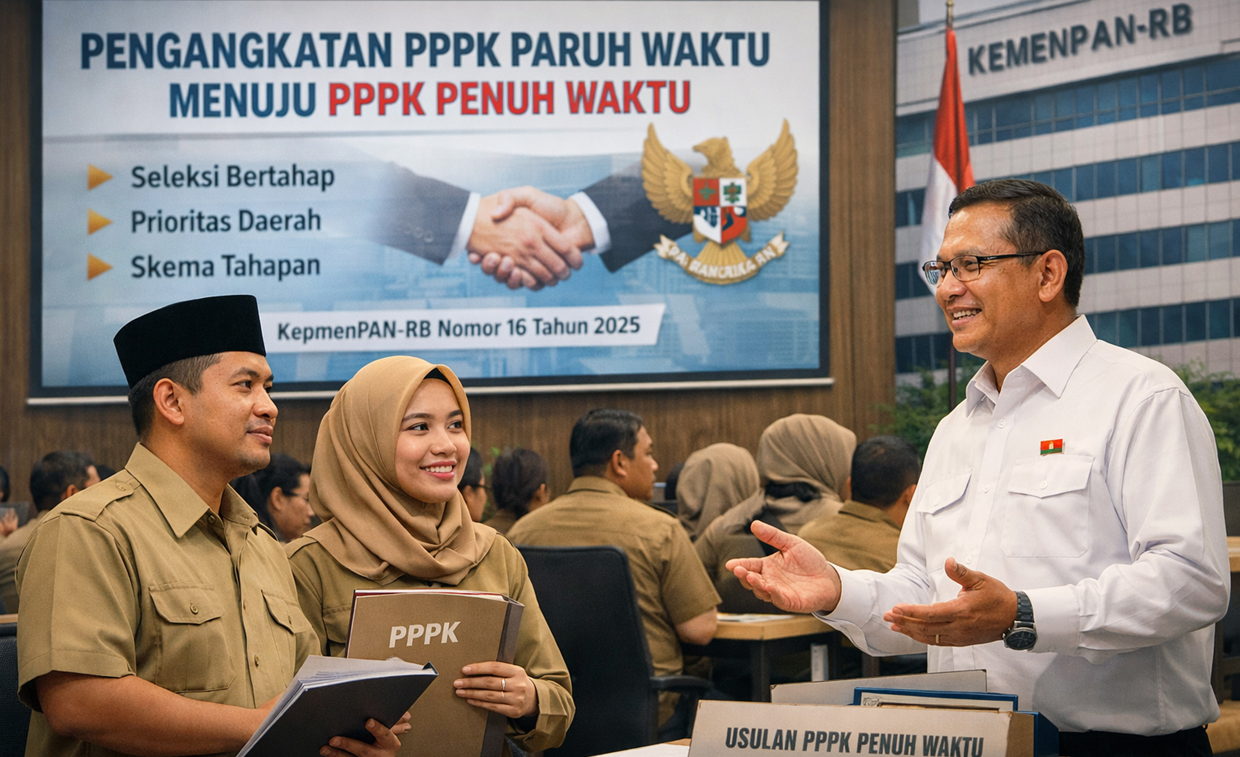 PPPK Paruh Waktu berpeluang diangkat jadi PPPK Penuh Waktu. Pengangkatan bertahap sesuai KepmenPAN-RB 16 Tahun 2025.