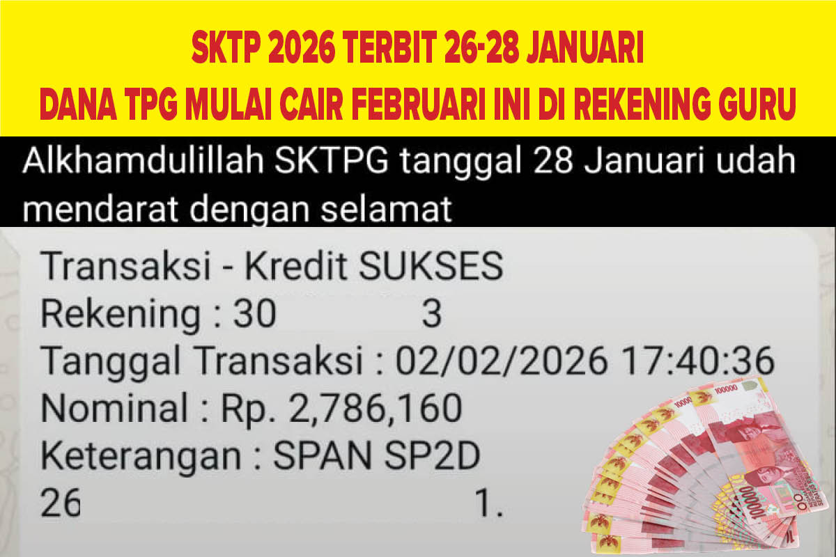 SKTP 2026 Terbit 26-28 Januari Dana TPG Mulai Cair Februari Ini di Rekening Guru