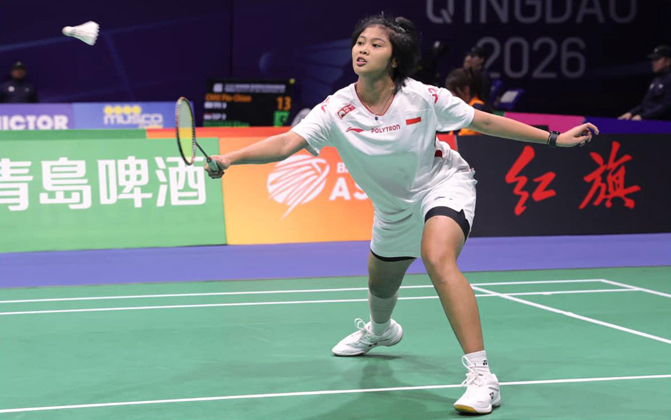 Thalita Ramadhani Wiryawan gagal menyumbang poin untuk tim putri Indonesia usai kalah 21-23, 19-21 atas Lo Sin Yin Happy.