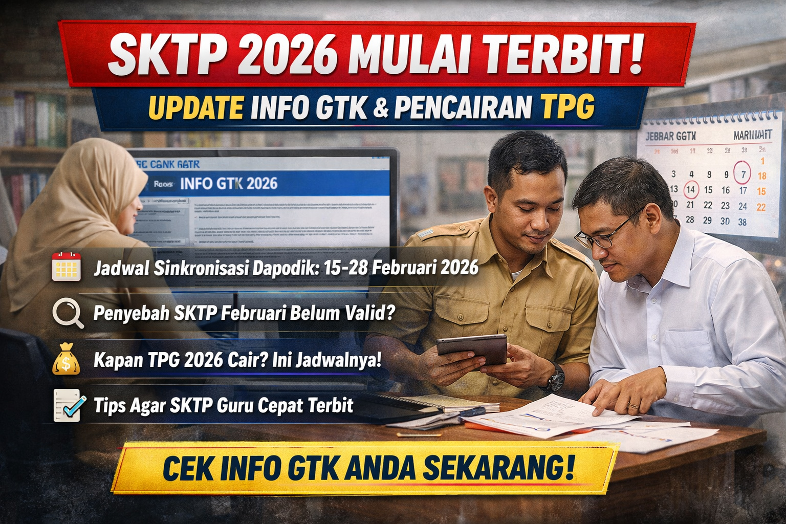 Pemerintah resmi merilis update SKTP 2026. Cek Info GTK, jadwal sinkronisasi Dapodik, penyebab SKTP belum valid, dan pencairan TPG guru.
