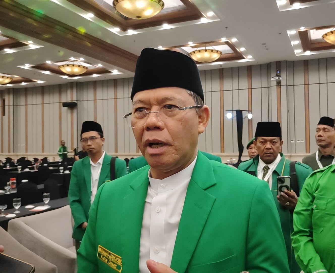 Ketua Umum DPP PPP Muhamad Mardiono usai menghadiri Musywil IX PPP di Hotel Patra Semarang, Sabtu (7/2).