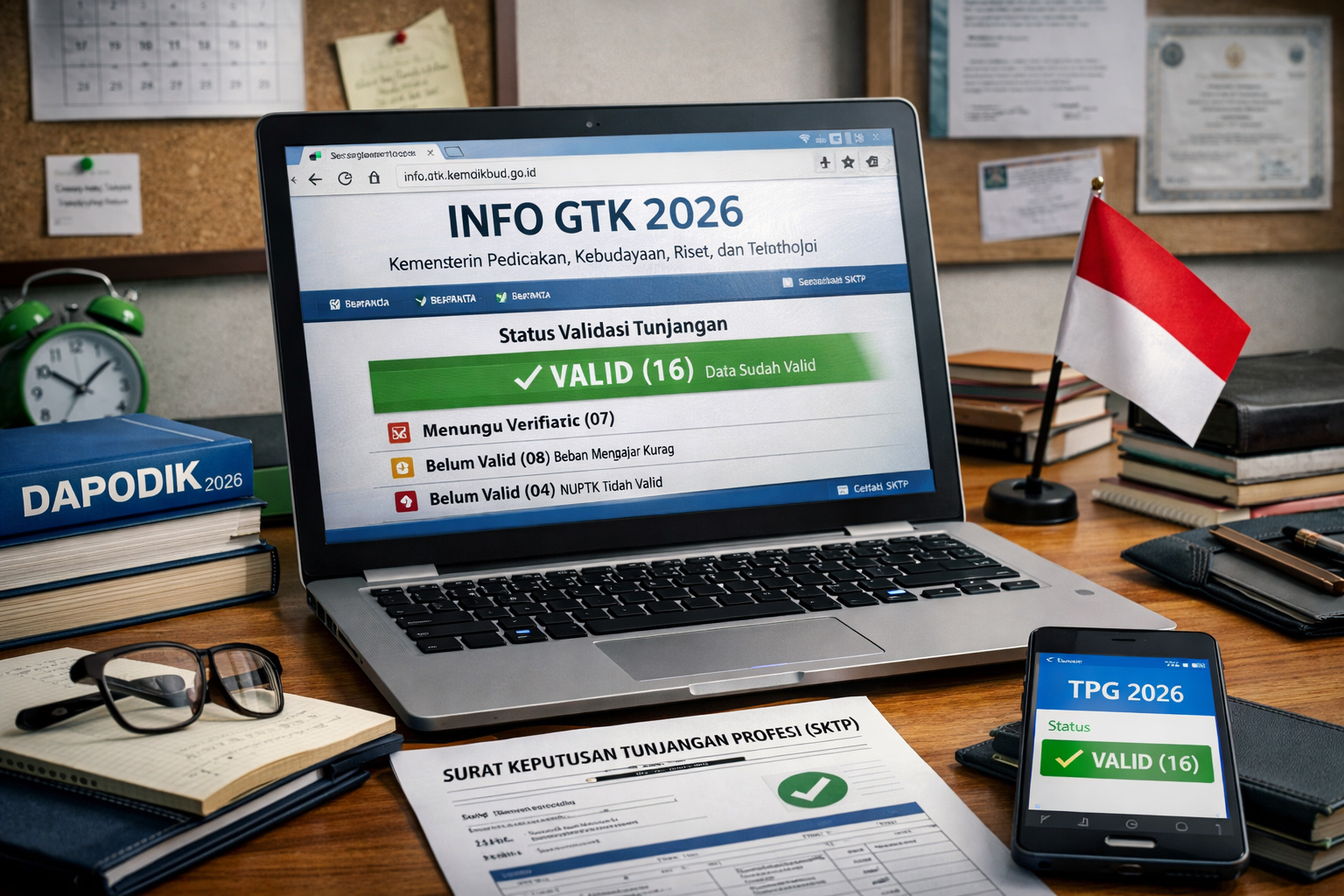 Cara cek Info GTK 2026 resmi dari Kemendikdasmen. Ketahui penyebab data belum valid, solusi status TPG, dan tips agar tunjangan profesi guru cepat cair.