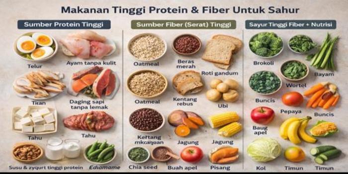 Daftar makanan tinggi serat dan protein, yuk kurangi makanan karbo saat sahur supaya lebih kuat menjalani puasa ramadhan nanti!