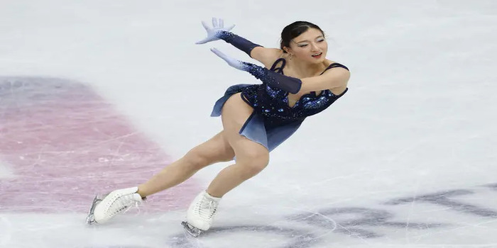 Kaori Sakamoto tampil dalam program pendek putri.                                                                                                          ( Sumber foto: Maeda Mitsuru )