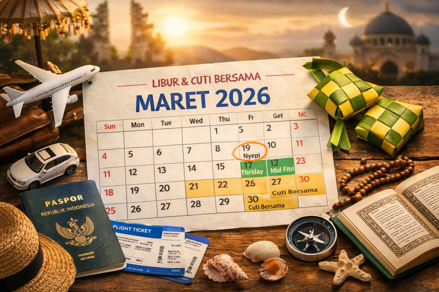 Kalender Maret 2026 resmi dari SKB 3 Menteri. Cek daftar libur nasional, cuti bersama, Nyepi, Idul Fitri 1447 H, dan potensi long weekend terbaru.
