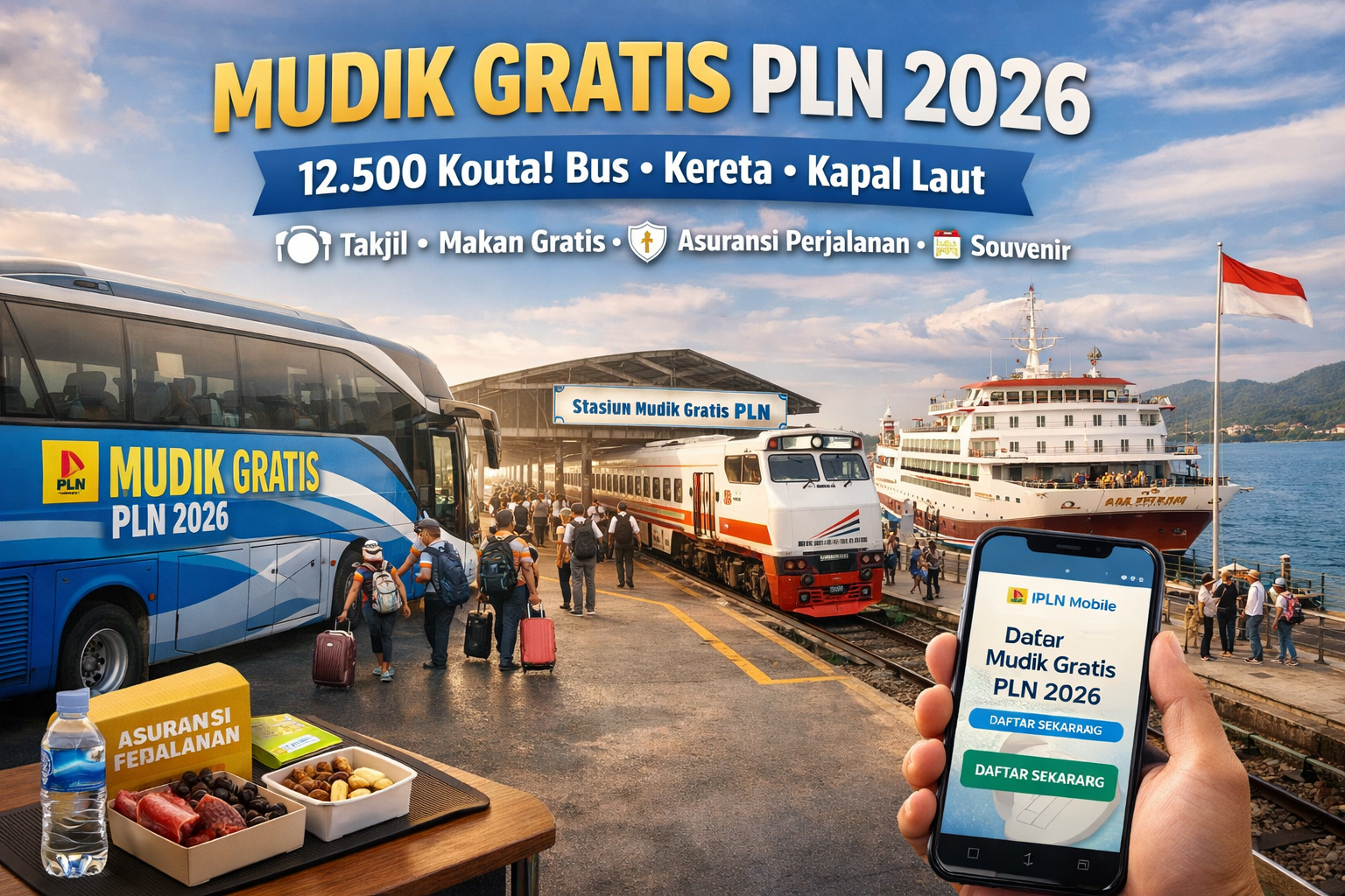 PLN kembali membuka Mudik Gratis 2026 dengan 12.500 kuota dari 8 kota besar. Daftar lewat PLN Mobile mulai 25&ndash;28 Februari 2026. Simak syarat, rute, dan fasilitas lengkapnya di sini.
