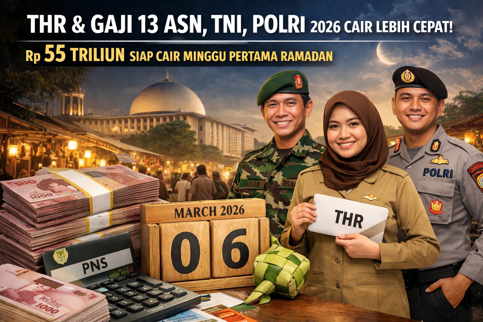 Kabar gembira untuk ASN! THR Ramadan 2026 cair minggu pertama puasa. Berikut rincian lengkap pencairan untuk PNS, TNI, Polri, dan pensiunan.