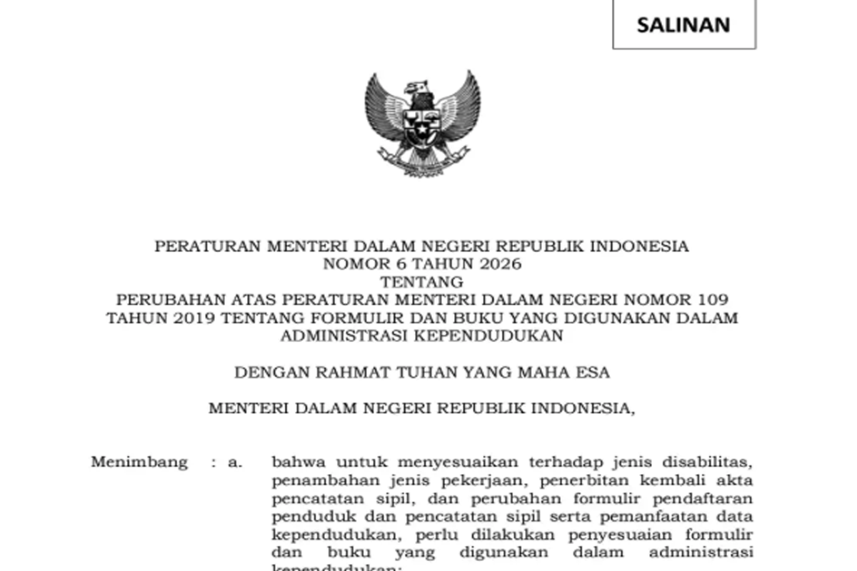 Link Download Permendagri No 6 Tahun 2026 PDF, Berisi Aturan Baru PNS dan PPPK Menjadi ASN