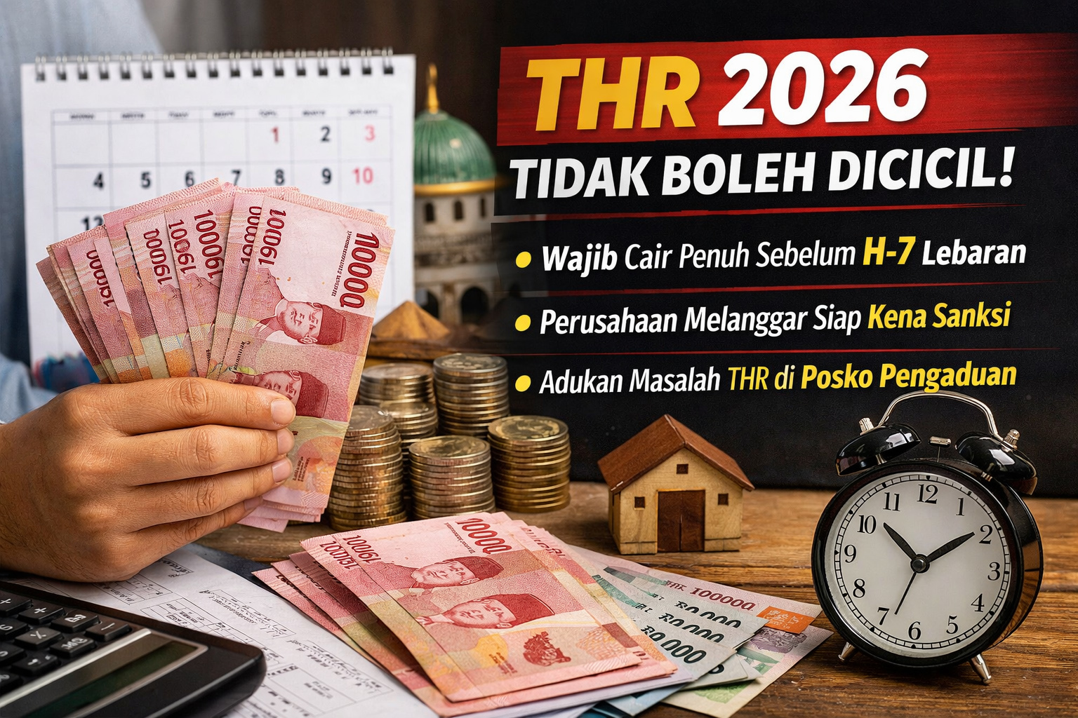 Aturan resmi THR 2026 telah ditegaskan pemerintah. Pembayaran wajib penuh dan tepat waktu. Cek jadwal, rumus perhitungan, dan sanksi pelanggaran di artikel ini.