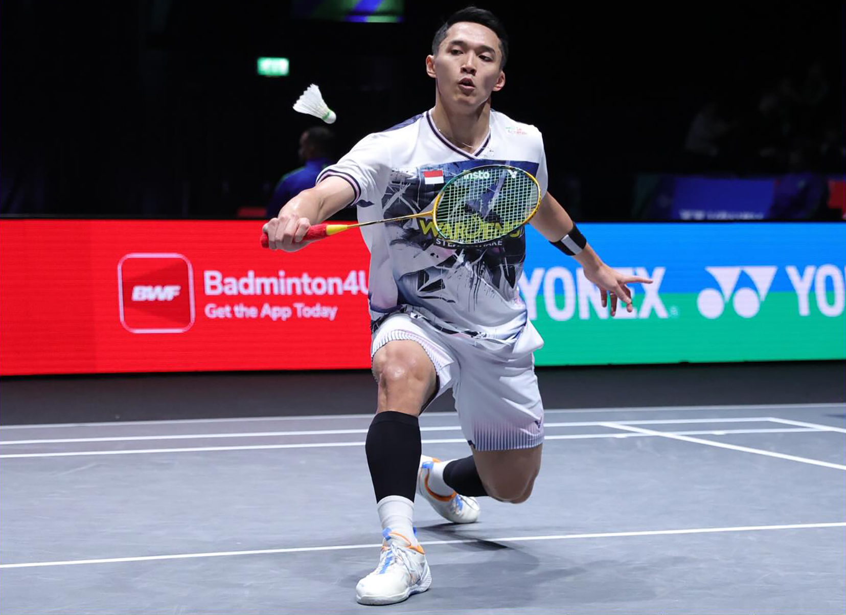 Jonatan Christie harus bekerja keras untuk mengalahkan wakil Singapura, Jia Heng Jason Teh lewat pertarungan tiga gim 21-11, 10-21, 21-15.