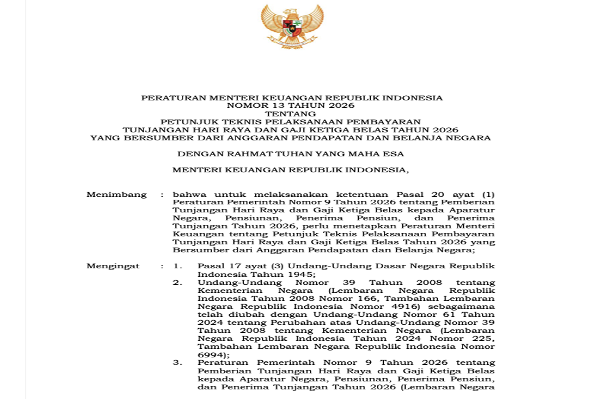 Menkeu Purbaya Terbitkan PMK Tata Cara Pencairan THR dan Gaji ke-13 bagi ASN 