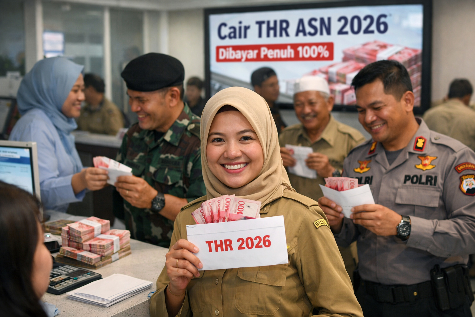 THR PNS, TNI, Polri, dan pensiunan resmi cair lebih awal tahun 2026. Pemerintah mengalokasikan Rp55 triliun untuk tunjangan hari raya yang dibayarkan 100 persen lengkap dengan seluruh komponen gaji. K