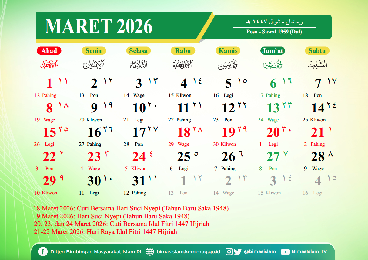 Kalender Maret 2026