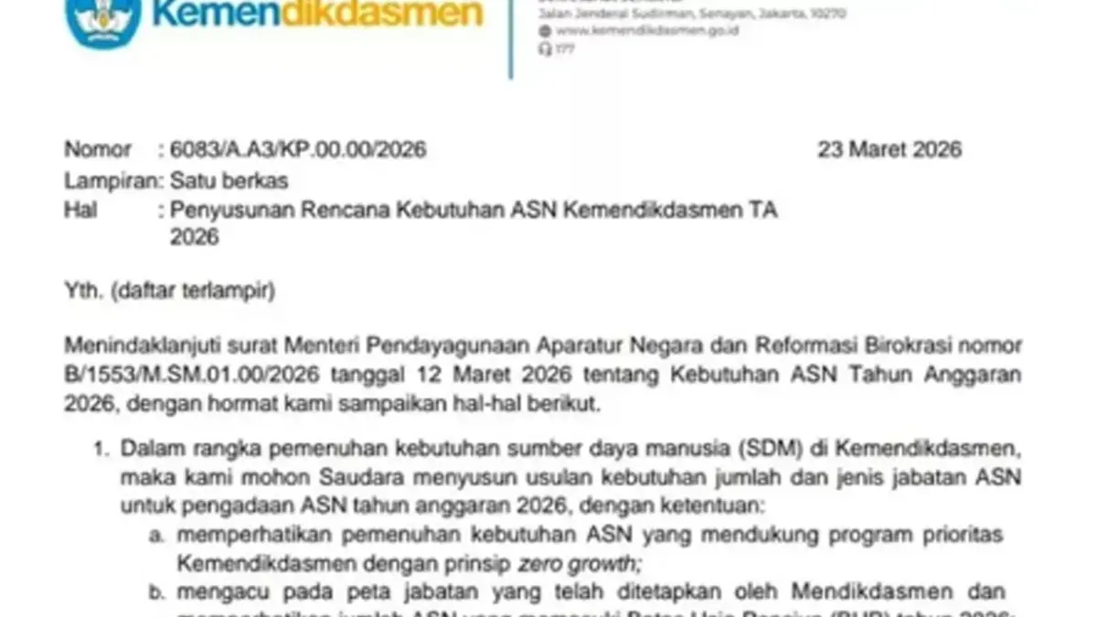 Surat MenpanRB Terbit Tentang ASN, Kemendikdasmen Respon Keluarkan Surat Edaran CPNS 2026