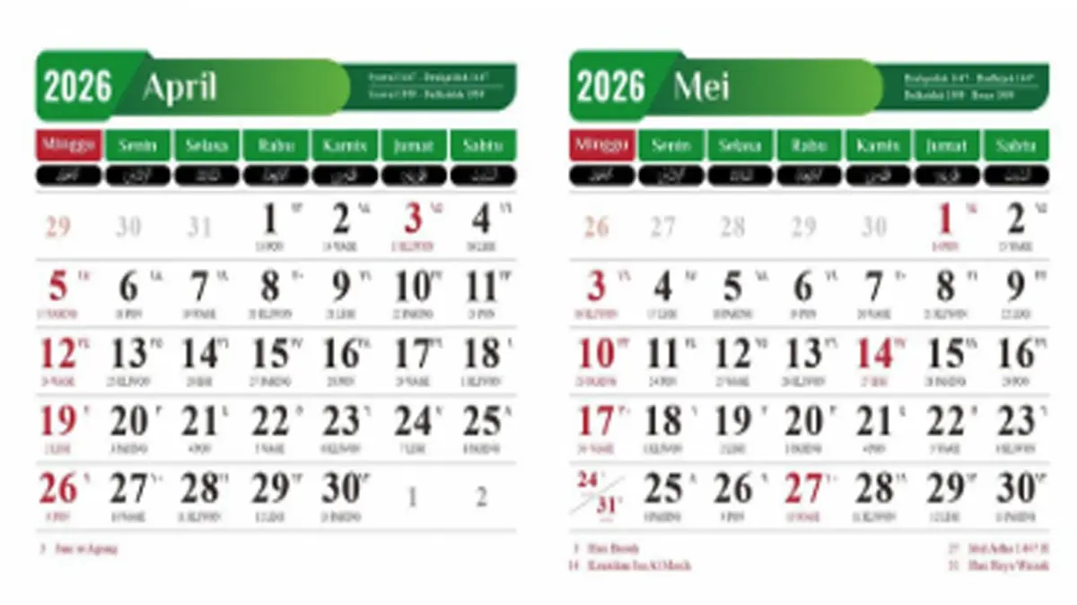Kalender 2026 Bulan April: Rincian Tanggal Merah dan Jadwal Libur Panjang untuk Liburan Wisata
