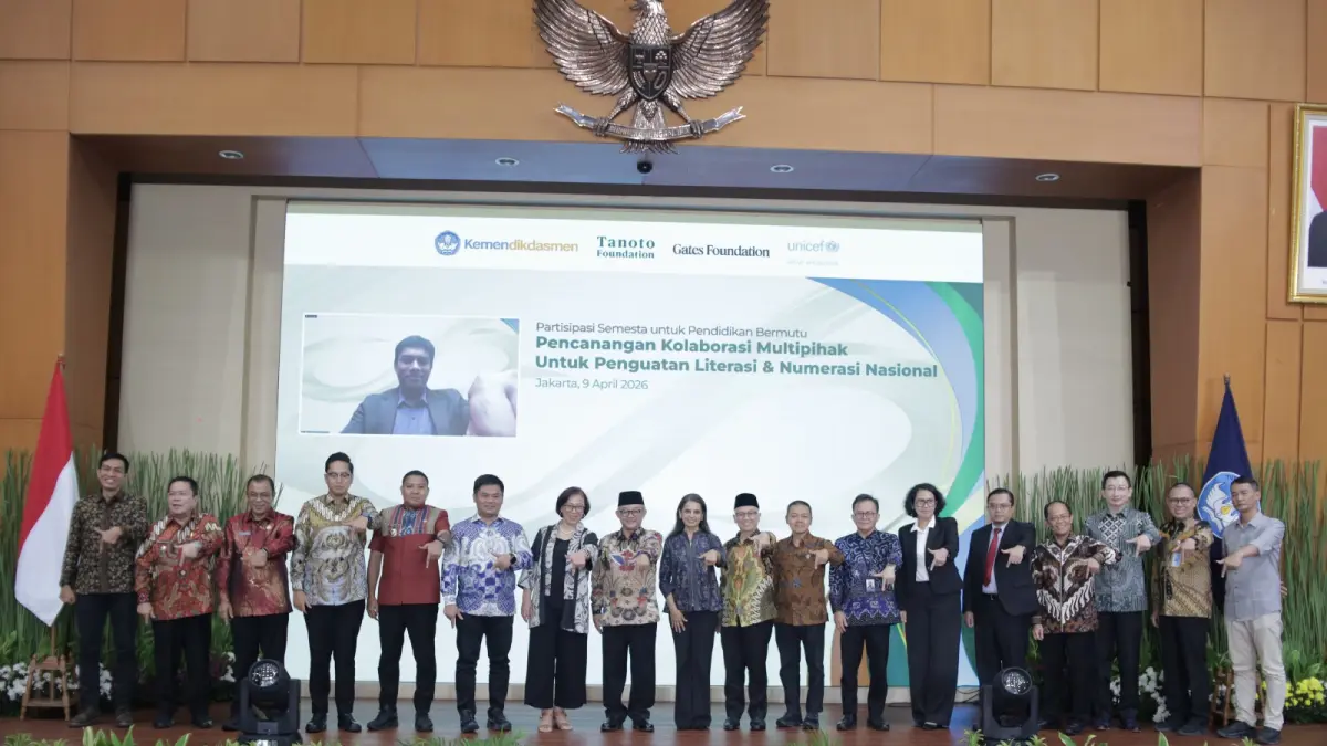 Pencanangan Kolaborasi Multipihak Kemendikdasmen untuk Peningkatan Literasi dan Numerasi Nasional dengan Tanoto Foundation, Gates Foundation, dan UNICEF, serta enam kota/kabupaten mitra.