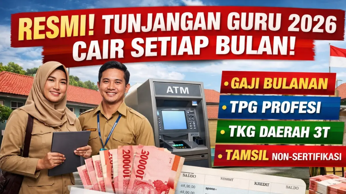 Perubahan besar tunjangan guru 2026! Kini gaji, TPG, TKG, dan Tamsil cair setiap bulan langsung ke rekening. Simak rincian lengkap, syarat, dan jadwal pencairannya di sini.