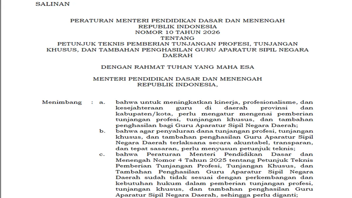 Permendikdasmen Nomor 10 Tahun 2026 Terbit.