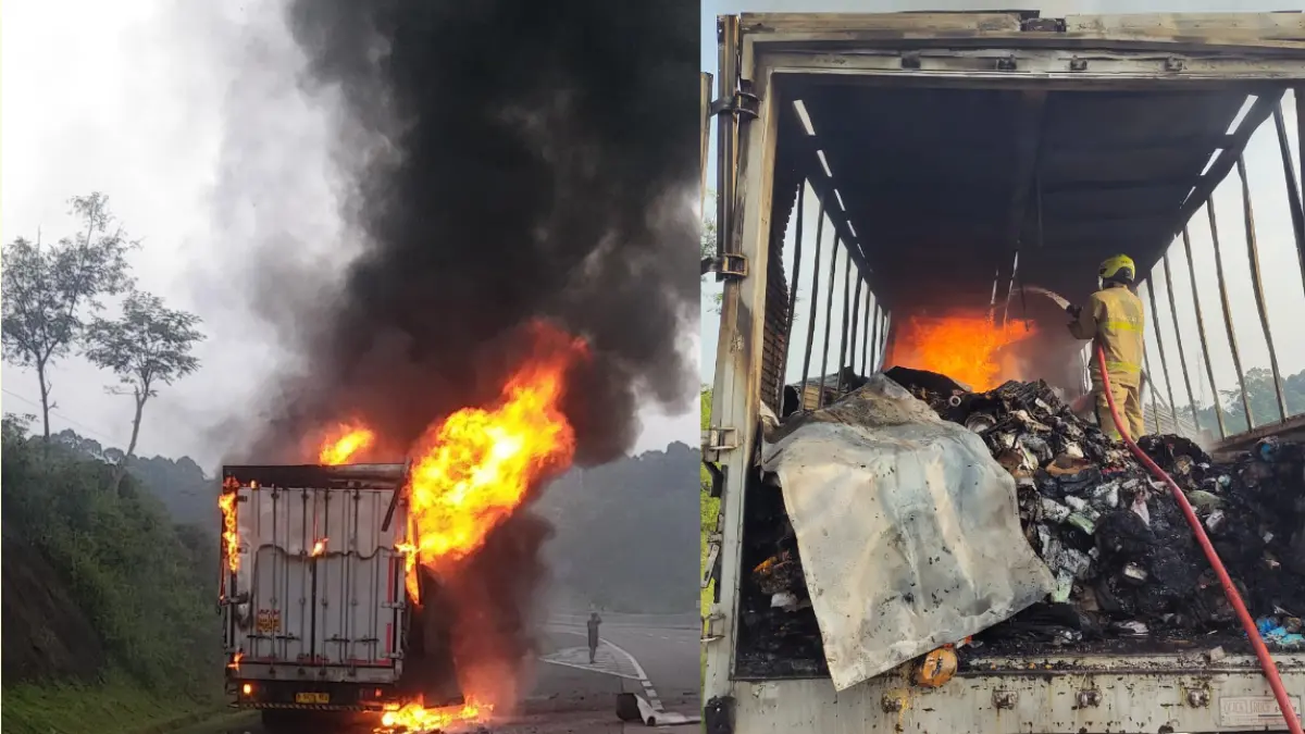 Truk Paket Terbakar di Tol Solo–Semarang, Damkar Salatiga Kerahkan Tiga Armada