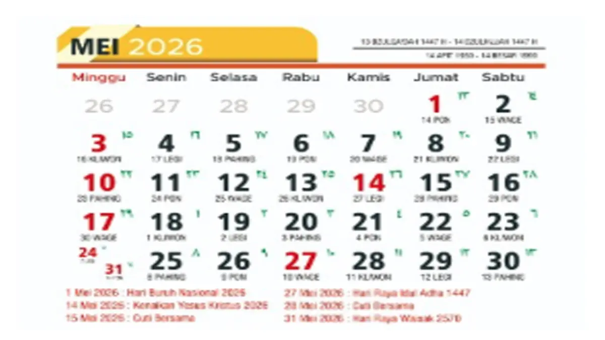 Kalender Mei 2026