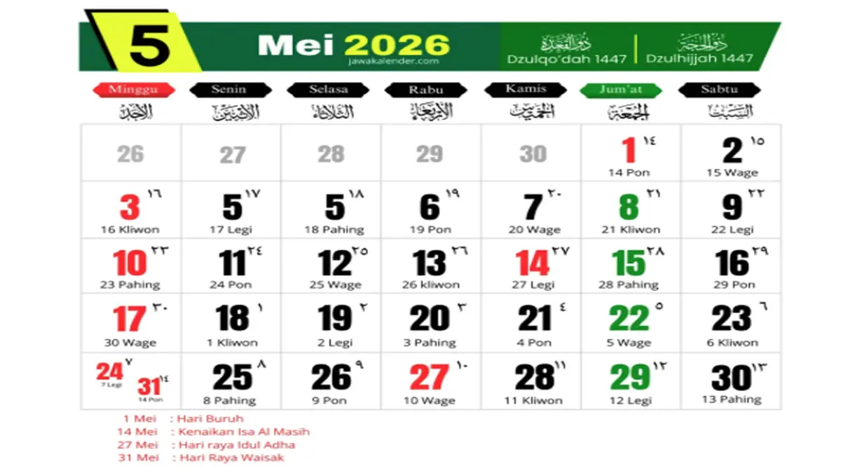 Kalender Mei 2026