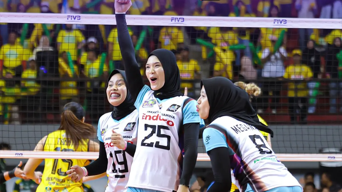Megawati Hangestri Pertiwi dan kawan-kawan tampil pada leg pertama untuk mengandaskan Gresik Phonska Plus 3-1.