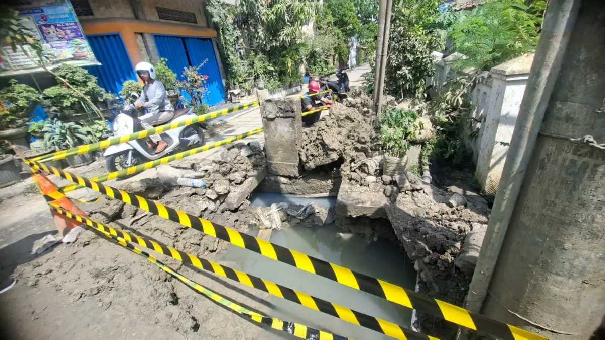 Lokasi terjadinya ledakan pipa gas di Jalan Hayam Wuruk Desa Mranggen Kecamatan Mranggen Demak.(Wahibpribadi)
