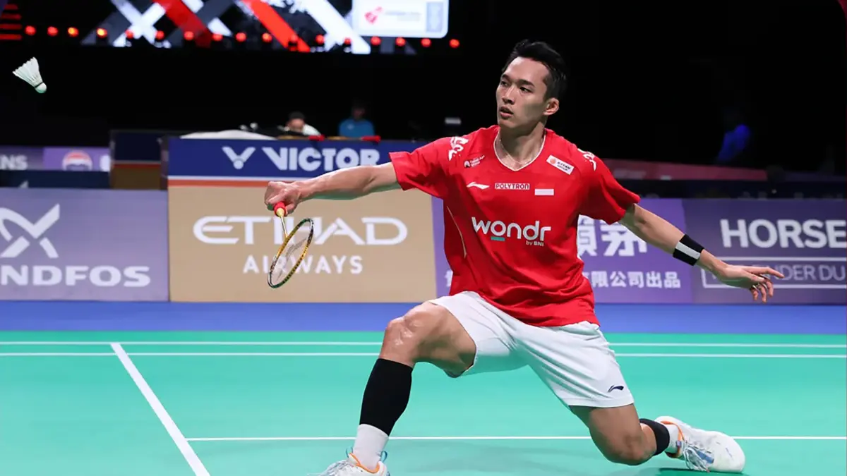 Jonatan Christie harus mengakui keunggulan Christo Popov (Prancis) di laga pertama dengan skor 19-21, 14-21.