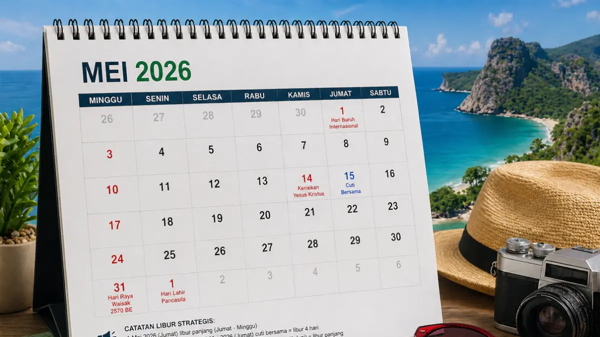 Panduan kalender Mei 2026 beserta tanggal merah dan tips berburu tiket murah serta hotel hemat saat long weekend.