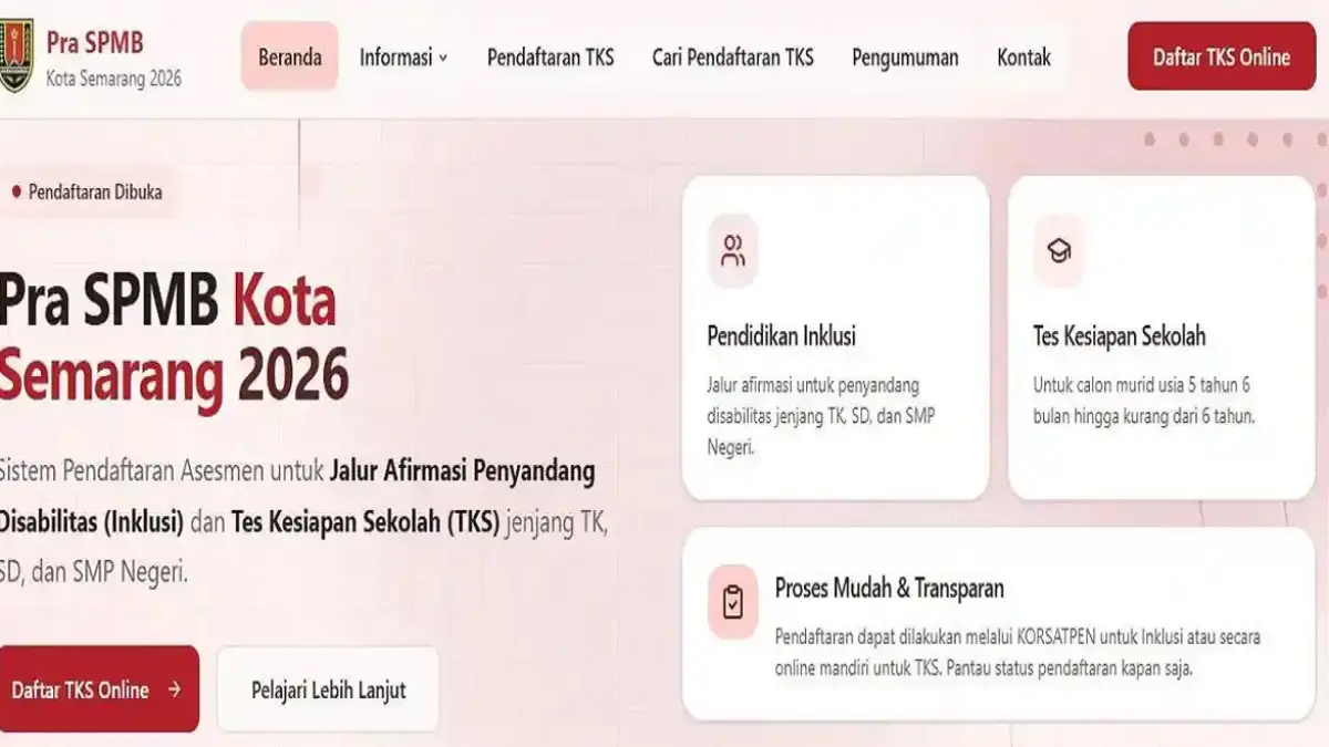 Pra SPMB Kota Semarang 2026 resmi dibuka. Simak syarat, jalur inklusi dan TKS, jadwal, serta cara daftar lengkap di sini.