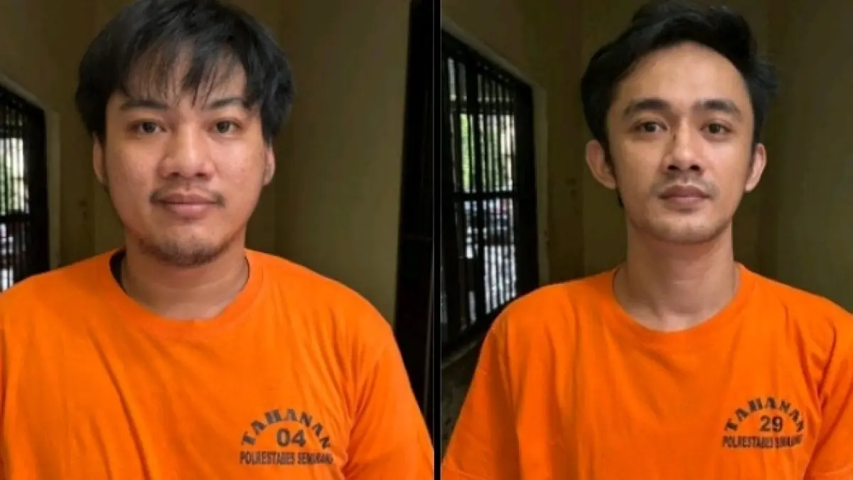 Tampang dua tersangka kasus penipuan dan penggelapan dengan modus jual beli mobil melalui media sosial 