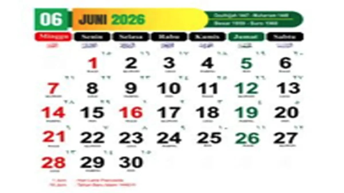 Kalender Juni 2026, Dipenuhi Tanggal Merah, Tahun Baru Islam, Libur Panjang Beruntun Cocok Buat Liburan Wisata Bareng Keluarga
