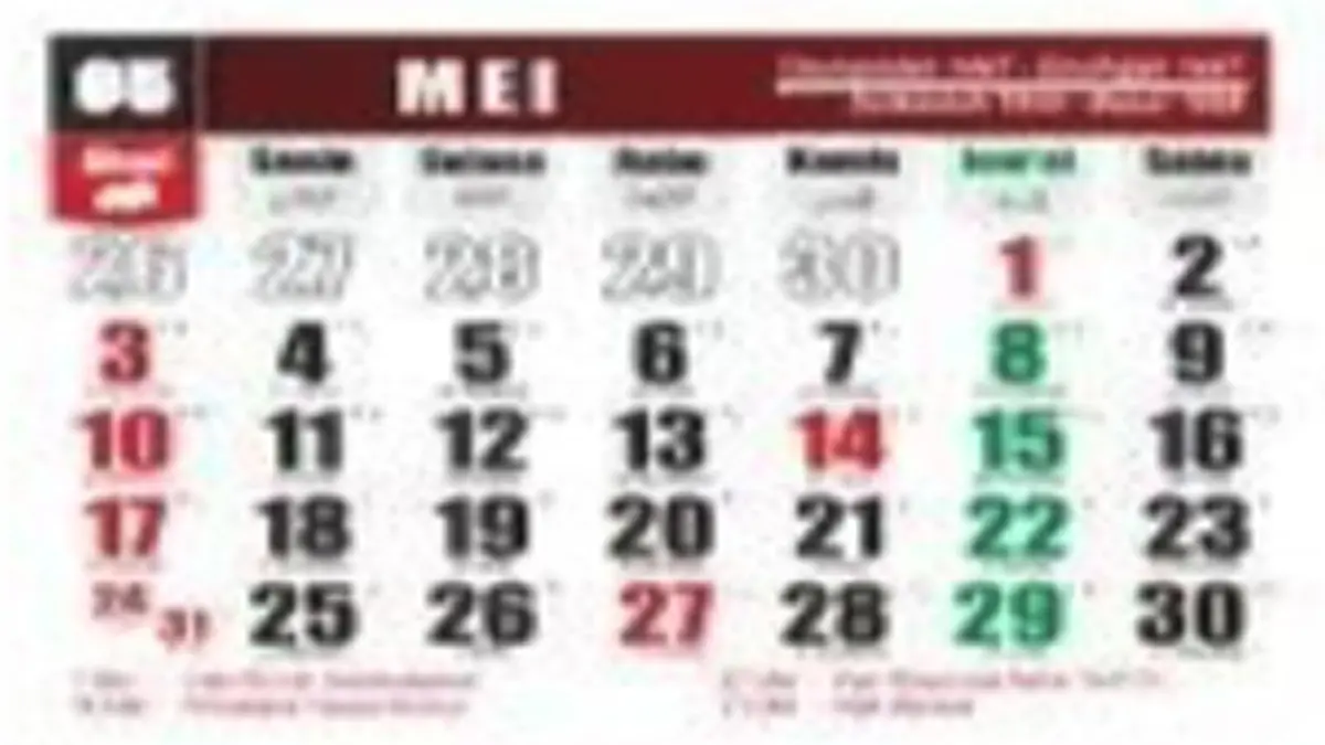 Kalender Mei 2026 Full Senyum: Diserbu Tanggal Merah dan Libur Panjang Cocok Buat Liburan Wisata

