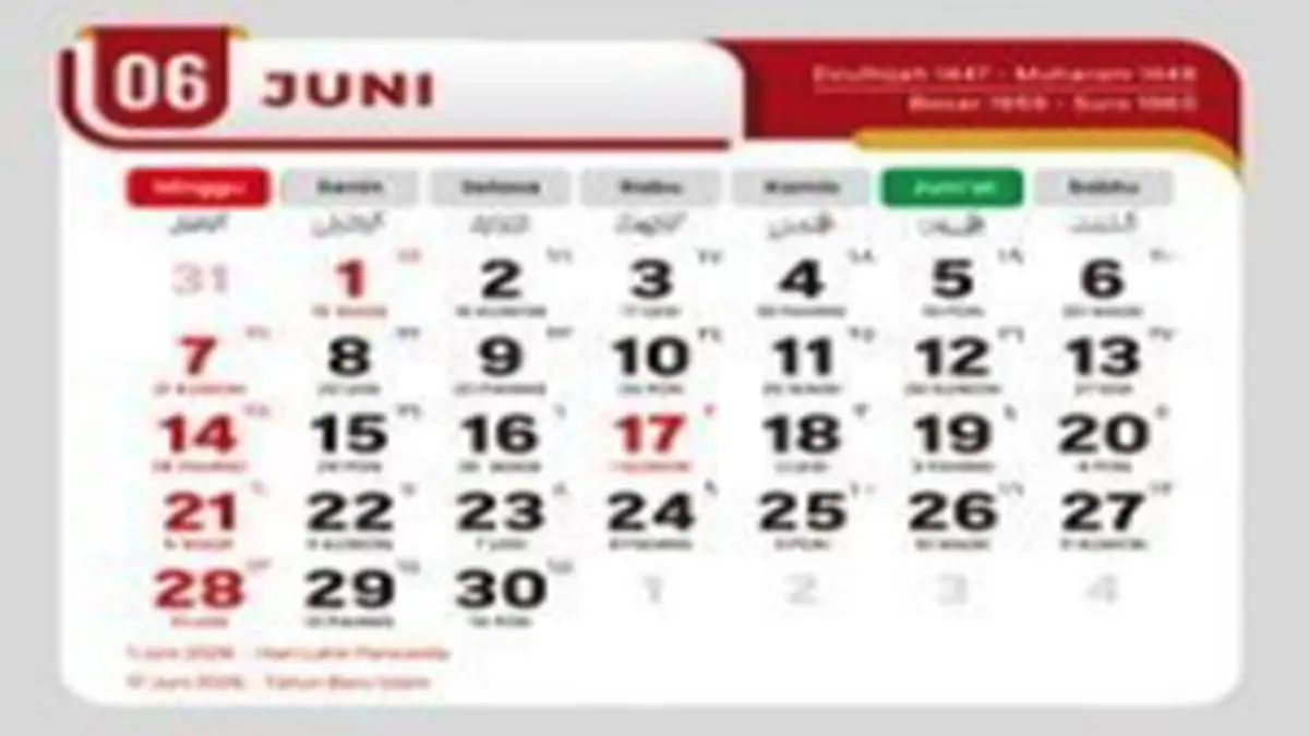 Kalender 2026 Terupdate; Bulan Juni Panen Hari Libur dan Long Weekend Pas Banget Buat Wisata Keluarga
