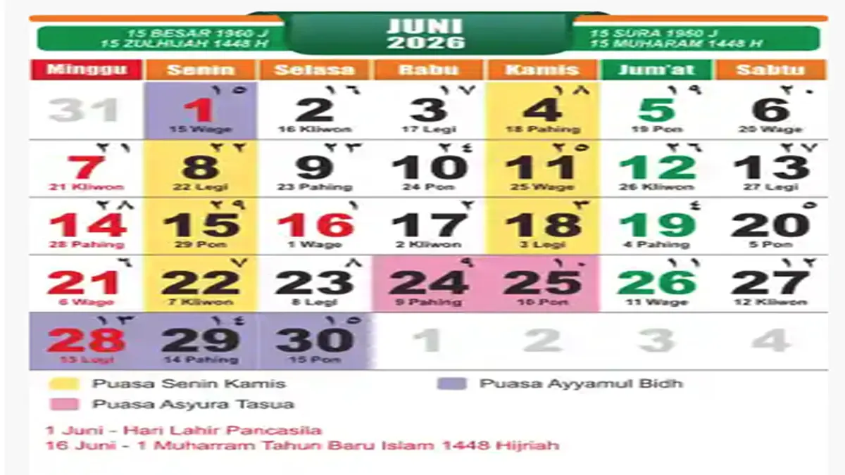 Bulan Juni 2026 Peluang Liburan Panjang Terbuka Lebar, Kalender 2026 Nasional Jadi Acuan Jadwal Wisata Keluarga
