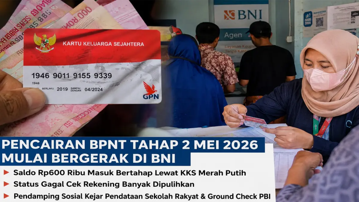 Kabar terbaru bansos BPNT 2026, dana bantuan Rp600.000 mulai masuk ke KKS Merah Putih BNI. Simak perkembangan Sekolah Rakyat dan ground check PBI.