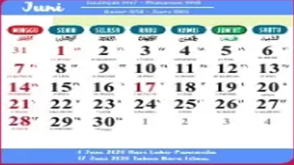 Kalender Juni 2026 Hadirkan 2 Libur Panjang, Termasuk Momen Hari Lahir Pancasila dan Tahun Baru Islam 1 Muharram 1448 Hijriah Bisa Buat Wisata Keluarga
