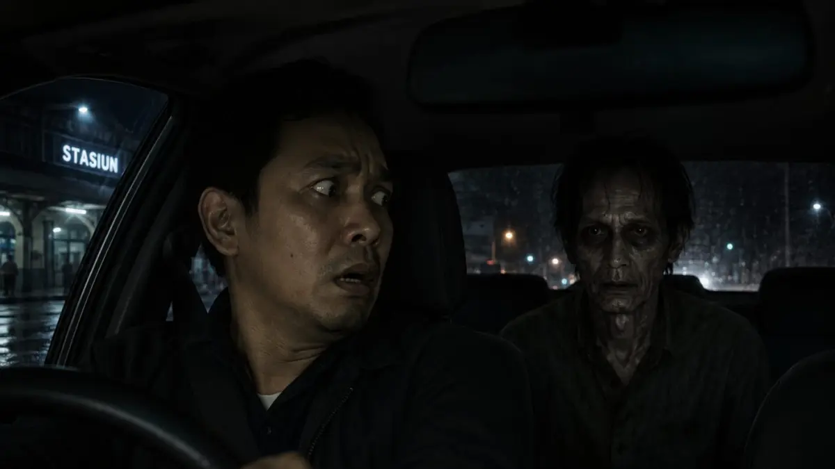 Ilustrasi : Driver Taxi Online ini kaget campur takut saat melihat penumpangnya yang duduk di jok belakang tiba-tiba hilang, dan ternyata penumpangnya tersebut sudah setahun lalu meninggal dunia. (Sulistiono)