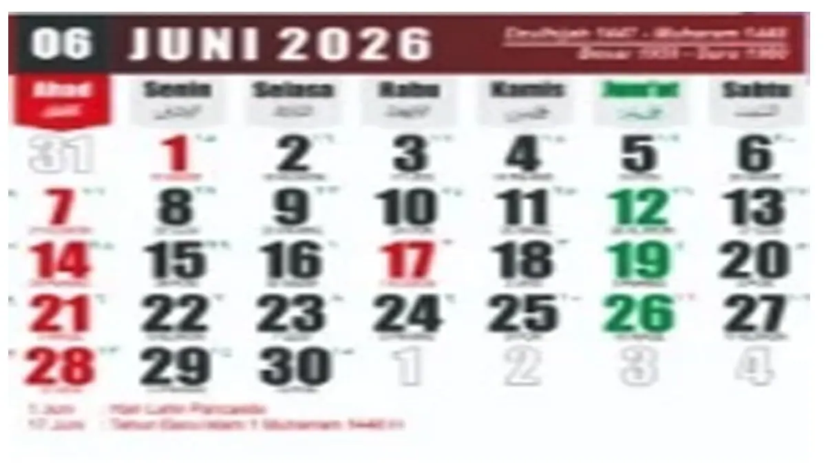 Kalender Juni 2026 Pemerintah Tetapkan Libur Panjang Selama 3 Hari Cek Kalender 2026 Disini

