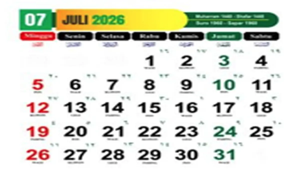 Kalender Jawa Juli 2026 Lengkap dengan Weton dan Neptu