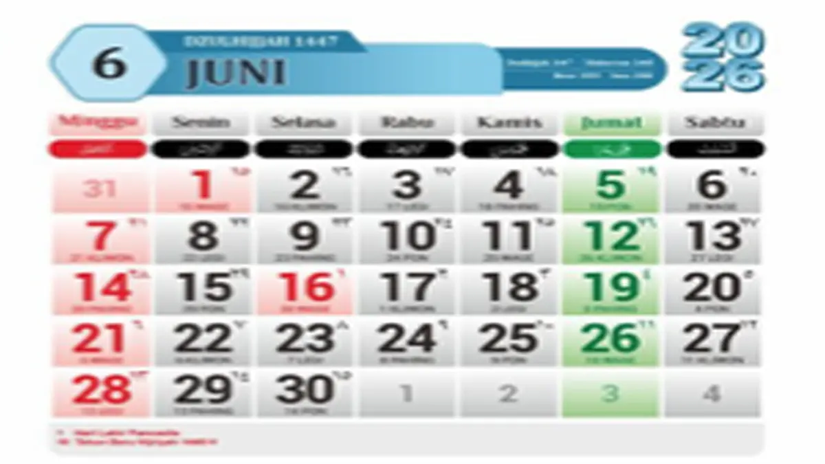Kalender 2026 Full Senyum: Juni Ini Diserbu Tanggal Merah dan Libur Panjang Cocok Buat Liburan Wisata
