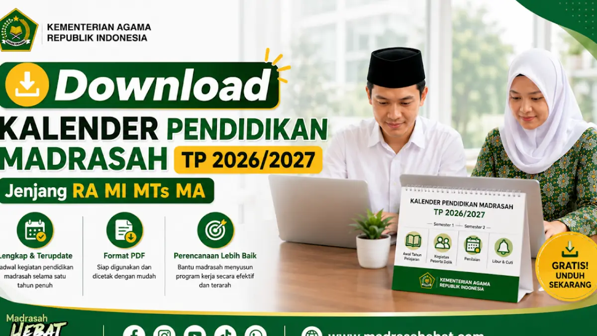 Kemenag resmi rilis pedoman kalender pendidikan madrasah. Awal sekolah, ujian, libur Idulfitri, dan rapor – semua ada. Klik untuk lihat daftar tanggal wajib catat untuk RA, MI, MTs, MA, MAK.

