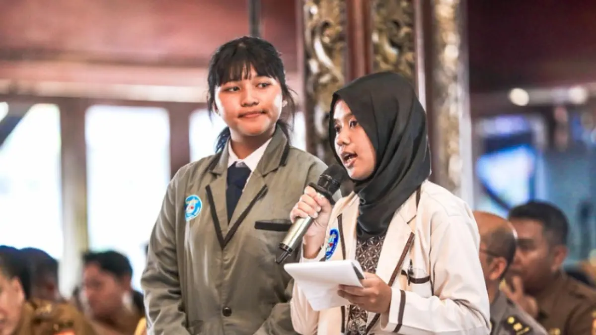 Forum Anak Kota Tegal Bahari menyuarakan keresahan pelajar dalam Rembug Pembangunan Provinsi Jawa Tengah Tahun 2026 wilayah Bergasmalang dan Petanglong yang digelar di Pendopo Kota Tegal, Senin (22/6/2026).